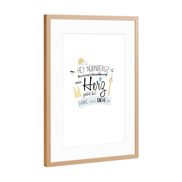 Poster mit Rahmen Kupfer "Hey Nürnberg - Ich liebe dich !" artboxONE - Städte,Typografie,Liebe - Nürnberg,Stadt,Deutschland,Liebe,Typo,Wahrzeichen