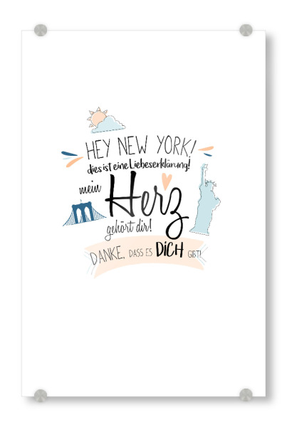 Acrylglasbild "Hey New York - Ich liebe dich !" artboxONE - Städte,Städte / New York,Typografie,Liebe