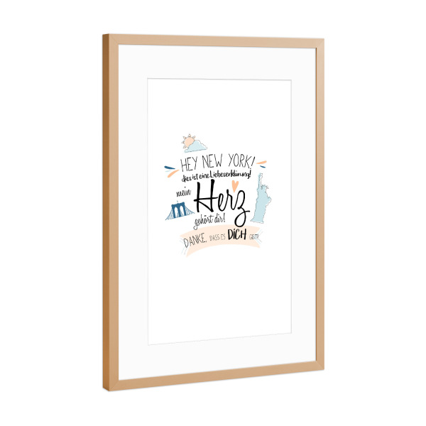 Poster mit Rahmen Kupfer "Hey New York - Ich liebe dich !" artboxONE - Städte,Städte / New York,Typografie,Liebe