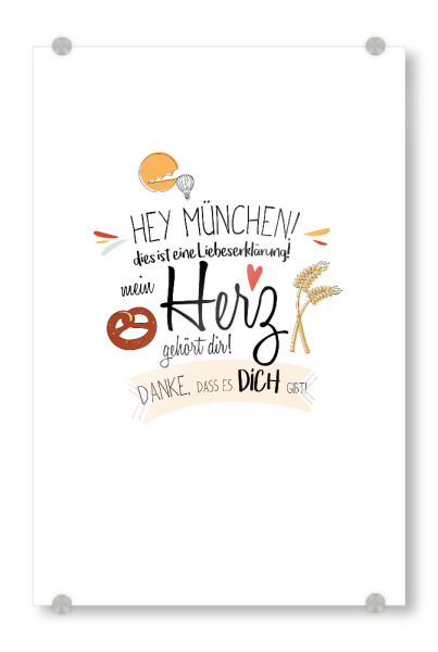 Acrylglasbild "Hey München - Ich liebe dich !" artboxONE - Städte,Städte / München,Typografie,Liebe - München,Deutschland,Stadt,Liebe,Typo,Bretzel