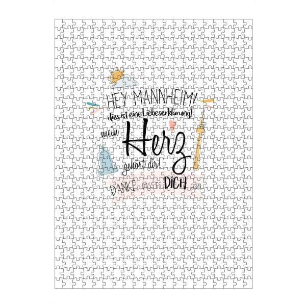 Puzzle Ravensburger "Hey Mannheim - Ich liebe dich !" artboxONE - Städte,Typografie,Liebe - Mannheim,Stadt,Deutschland,Typo,Liebe,Wahrzeichen