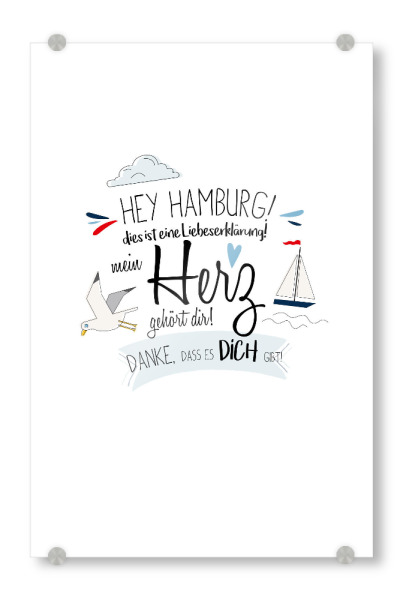 Acrylglasbild "Hey Hamburg - ich liebe dich !" artboxONE - Städte,Städte / Hamburg,Typografie,Schwarzweiß,Lustig