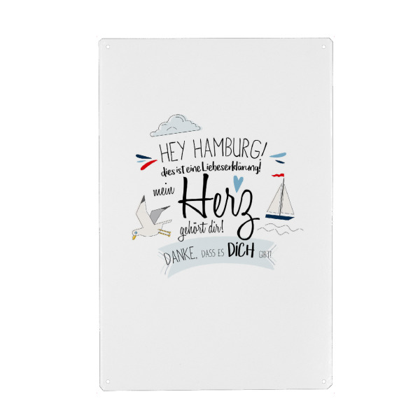 Holzbild "Hey Hamburg - ich liebe dich !" artboxONE - Städte,Städte / Hamburg,Typografie,Schwarzweiß,Lustig - Hamburg,Stadt,Deutschland,Liebe,Typo