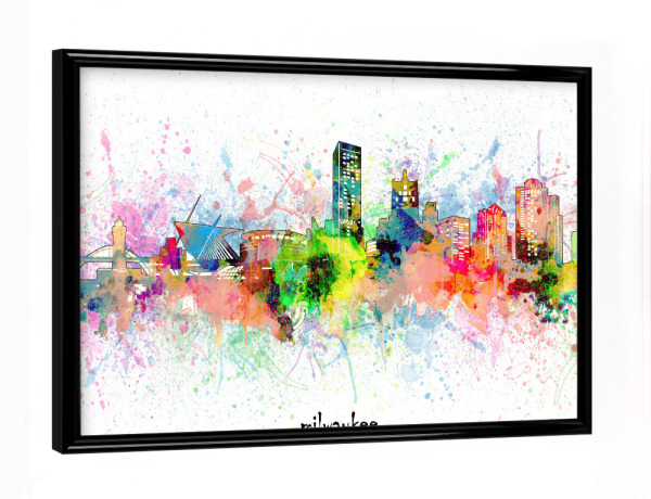 Poster mit schwarzem Rahmen "Milwaukee skyline artistic" artboxONE - Städte