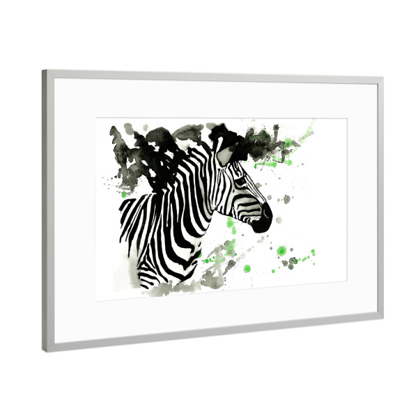 Poster mit Rahmen Silber "Wildlife Zebra" artboxONE - Tiere,Schwarzweiß