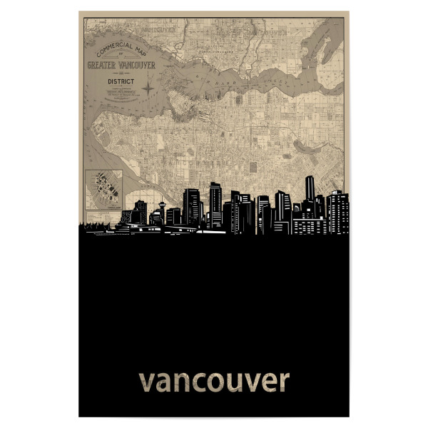 Poster "Vancouver skyline map" artboxONE - Städte,Reise,Architektur,Kartografie