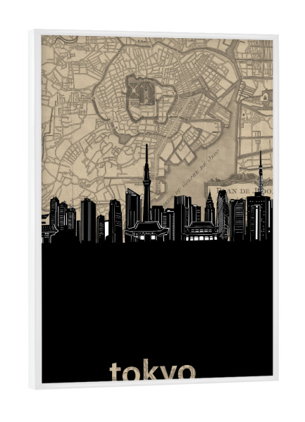 Poster mit weißem Rahmen "Tokyo skyline map" artboxONE - Städte,Architektur,Städte / Tokio,Kartografie