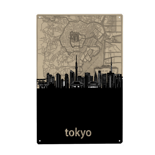 Holzbild "Tokyo skyline map" artboxONE - Städte,Architektur,Städte / Tokio,Kartografie