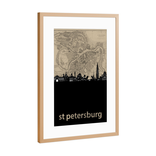 Poster mit Rahmen Kupfer "Saint petersburg skyline map" artboxONE - Städte,Architektur,Städte / Sankt Petersburg,Kartografie