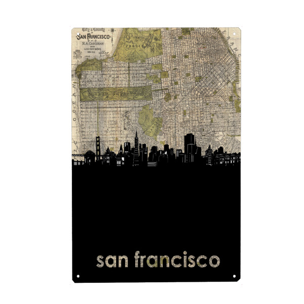 Metall Poster "San francisco skyline map" artboxONE - Städte,Reise,Architektur,Städte / San Francisco,Kartografie
