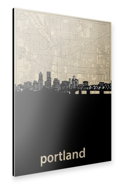 Alu-Dibond "Portland skyline map" 30x20 cm artboxONE