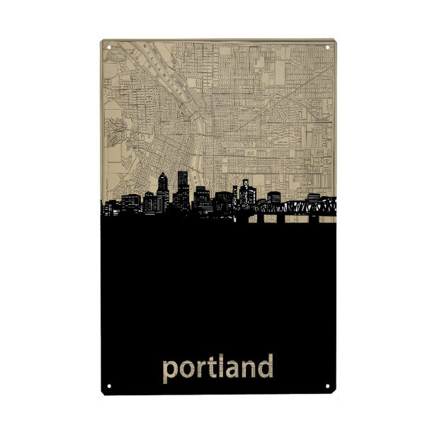 Metall Poster "Portland skyline map" artboxONE - Städte,Architektur,Kartografie