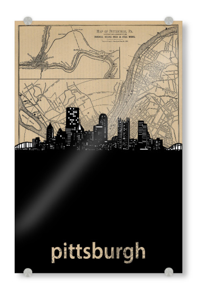 Acrylglasbild "Pittsburgh skyline map" artboxONE - Städte,Architektur,Kartografie