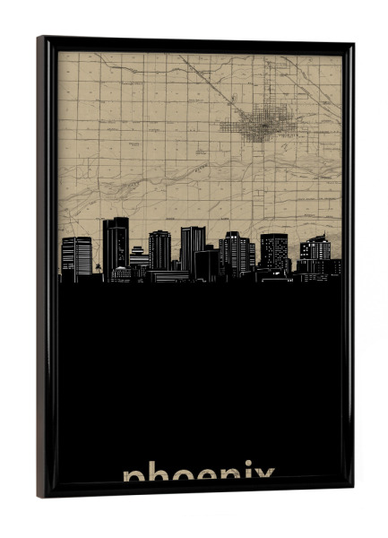 Poster mit schwarzem Rahmen "Phoenix skyline map" artboxONE - Städte,Reise,Architektur,Kartografie