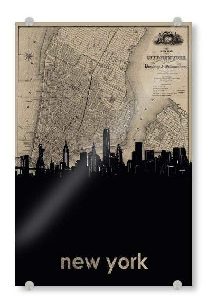 Acrylglasbild "New york skyline map" artboxONE - Städte,Städte / New York,Architektur,Kartografie