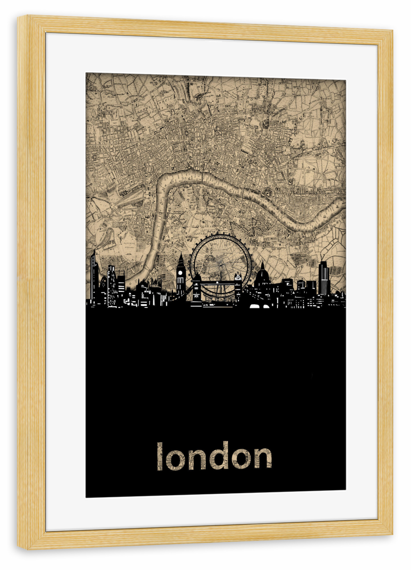Poster mit Rahmen kiefer "London skyline map" artboxONE - Städte,Städte / London,Reise,Architektur,Kartografie