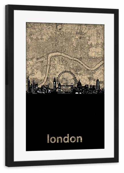 Poster mit Rahmen schwarz "London skyline map" artboxONE - Städte,Städte / London,Reise,Architektur,Kartografie