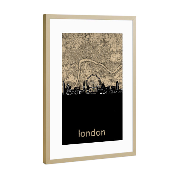Poster mit Rahmen Gold "London skyline map" artboxONE - Städte,Städte / London,Reise,Architektur,Kartografie