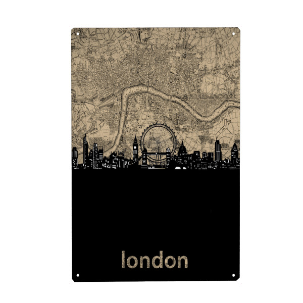 Holzbild "London skyline map" artboxONE - Städte,Städte / London,Reise,Architektur,Kartografie