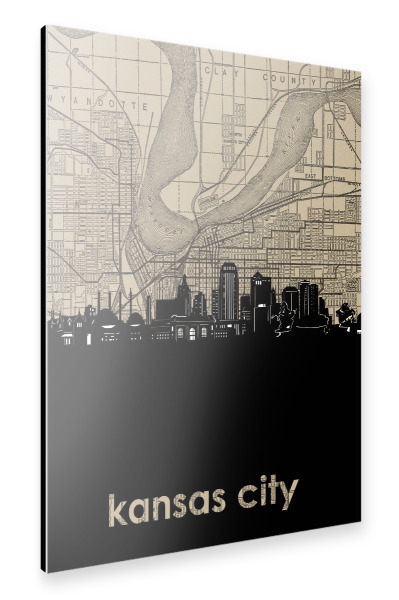 Alu-Dibond "Kansas city skyline map" 30x20 cm artboxONE