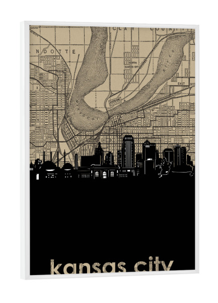 Poster mit weißem Rahmen "Kansas city skyline map" artboxONE - Städte,Reise,Architektur,Kartografie