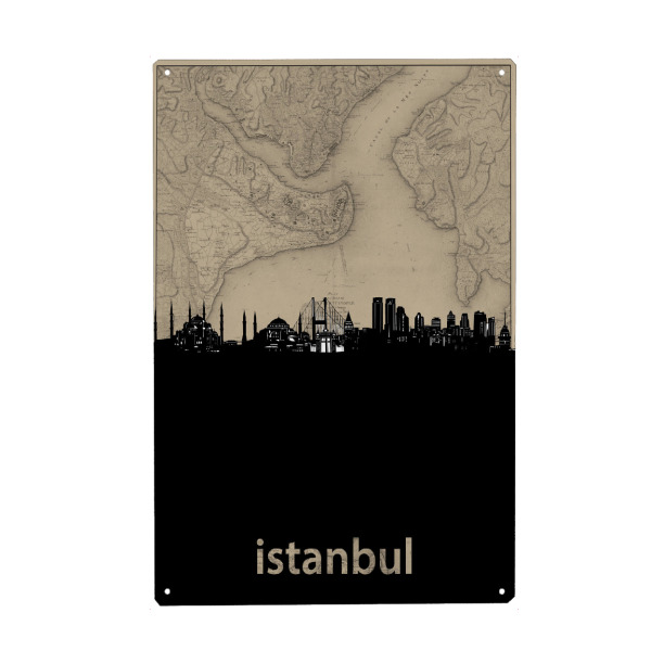 Holzbild "Istanbul skyline map" artboxONE - Städte,Reise,Architektur,Städte / Istanbul,Kartografie