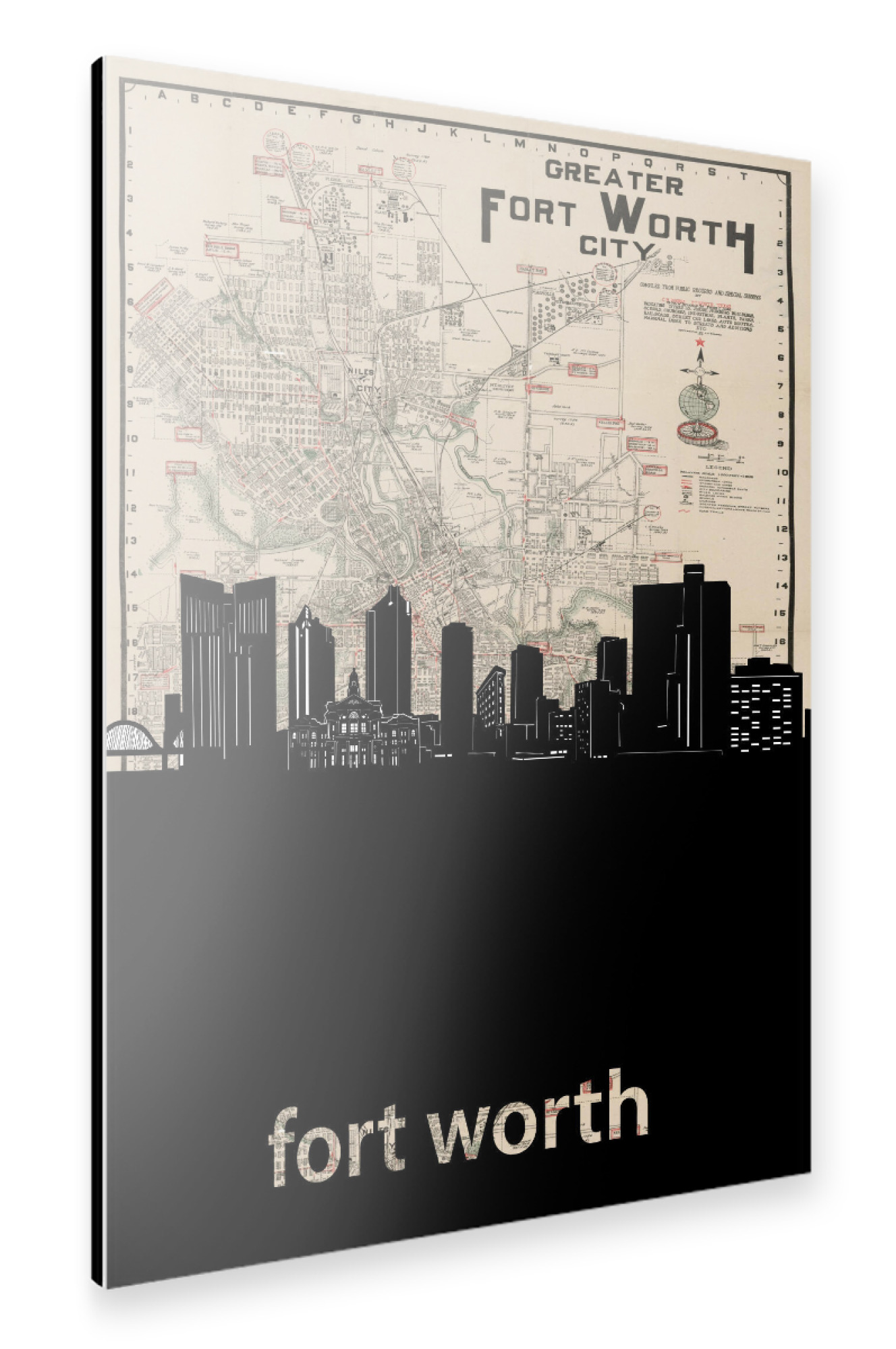Alu-Dibond "Fort worth skyline map" 75x50 cm artboxONE