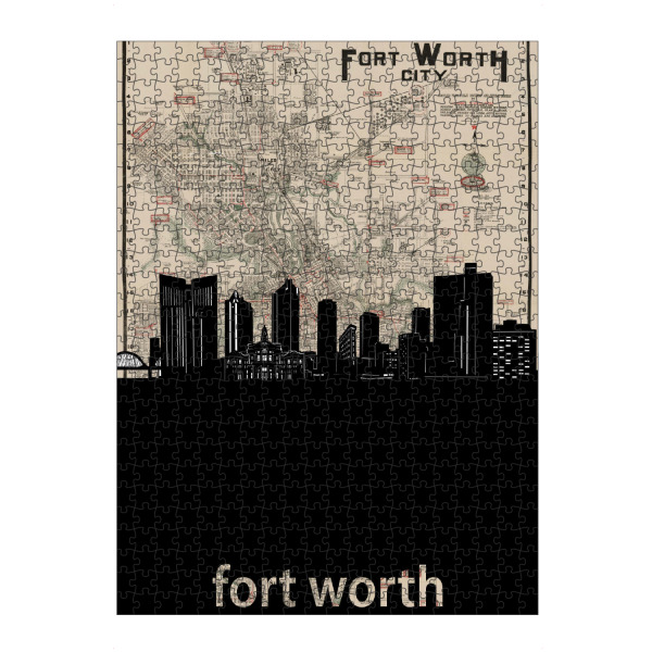 Puzzle Ravensburger "Fort worth skyline map" artboxONE - Städte,Architektur,Kartografie