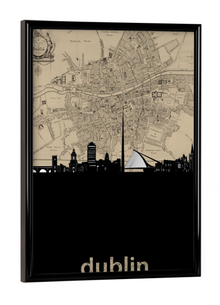 Poster mit schwarzem Rahmen "Dublin skyline map" artboxONE - Städte,Reise,Architektur,Kartografie