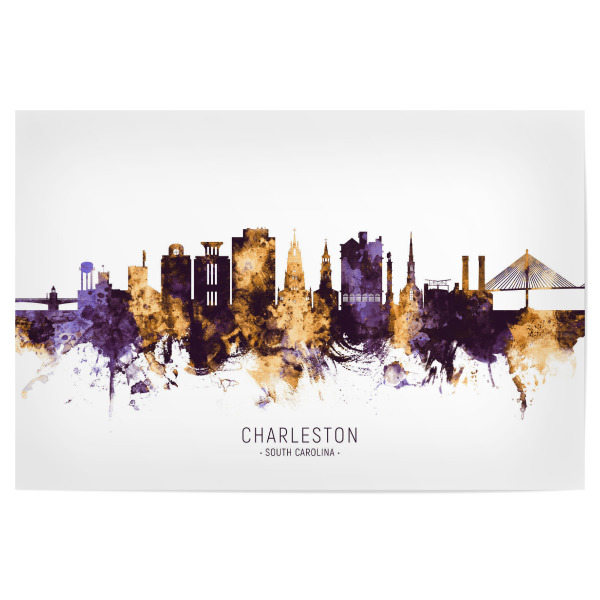 Poster 30x20 cm "Charleston Skyline PurpleGold" artboxONE - Städte - Charleston,South carolina,Skyline,Cityscape,Stadtbild,Watercolor,City