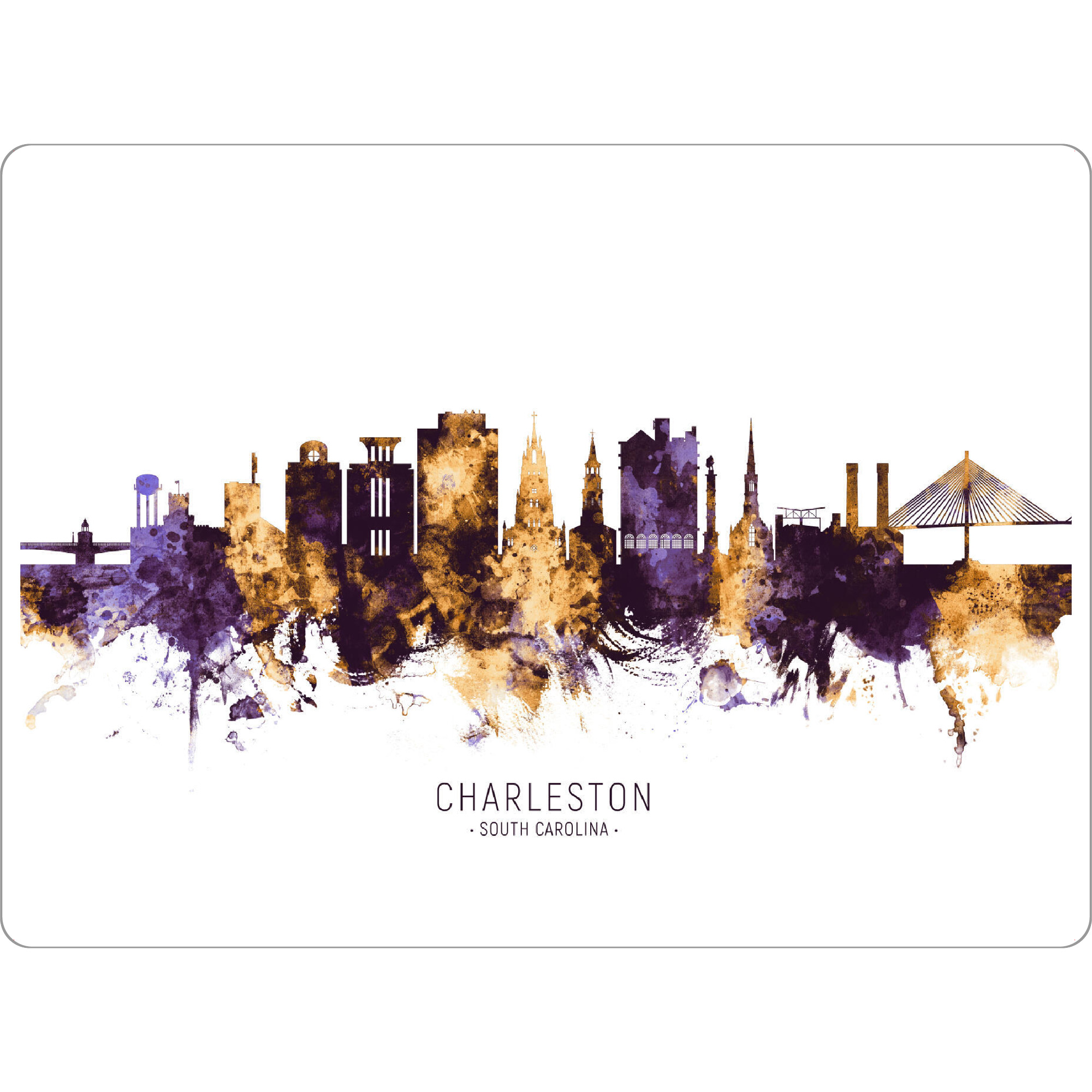 Tischset "Charleston Skyline PurpleGold" artboxONE - Städte - Charleston,South carolina,Skyline,Cityscape,Stadtbild,Watercolor,City