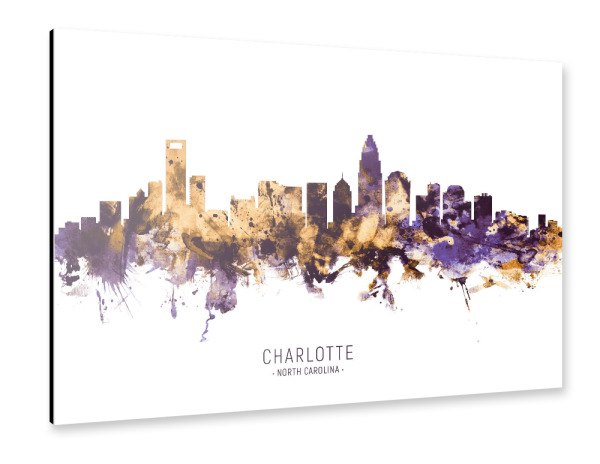 Alu-Dibond "Charlotte Skyline PurpleGold" 30x20 cm artboxONE