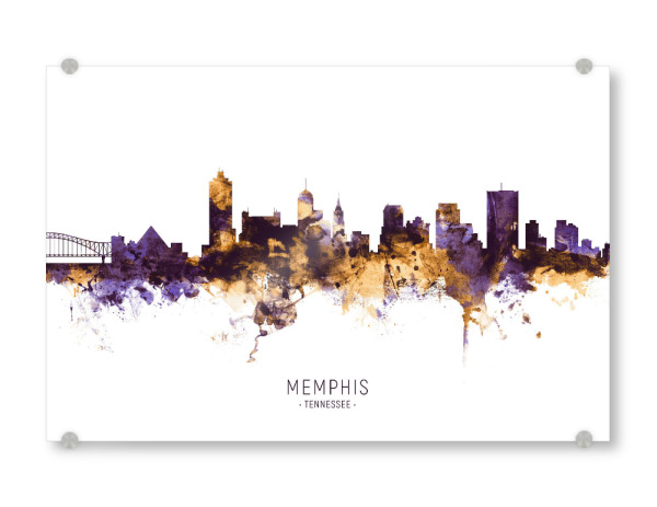 Acrylglasbild "Memphis Skyline PurpleGold" artboxONE - Städte - Memphis,Tennessee,Skyline,Cityscape,Stadtbild,Watercolor,Usa