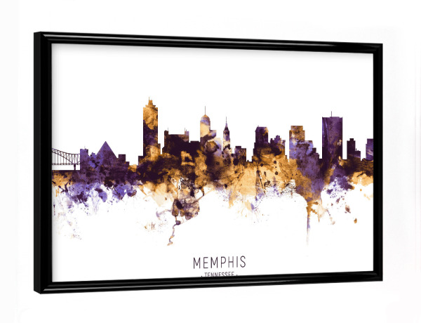 Poster mit schwarzem Rahmen "Memphis Skyline PurpleGold" artboxONE - Städte - Memphis,Tennessee,Skyline,Cityscape,Stadtbild,Watercolor,Usa