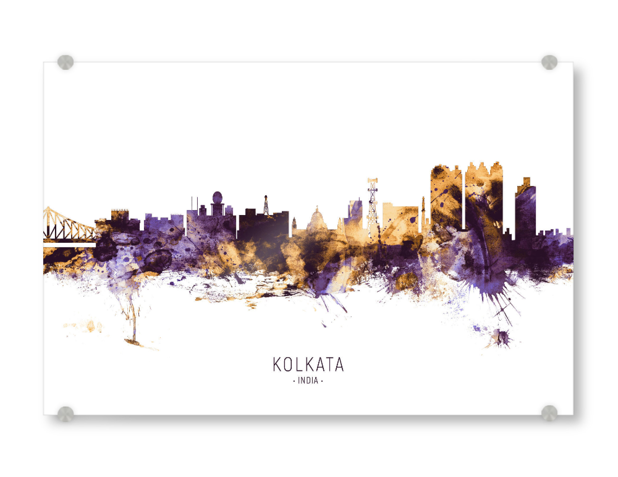 Acrylglasbild "Kolkata India Skyline PurpleGold" artboxONE - Städte - Kolkata,India,Skyline,Cityscape,Stadtbild,Watercolor,City