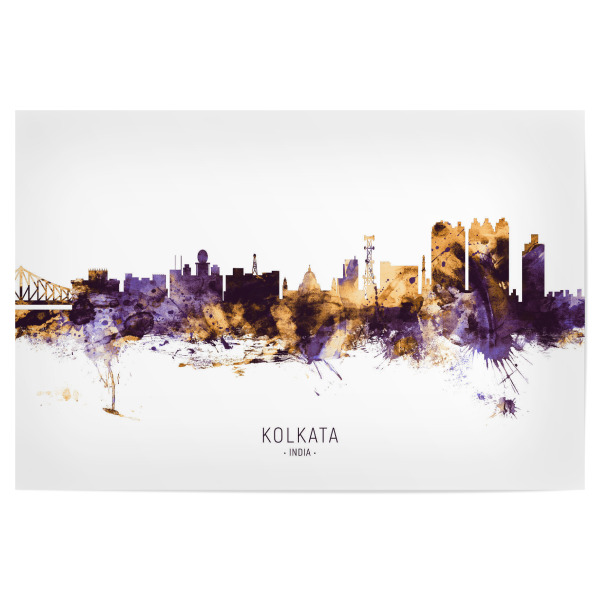 Poster 30x20 cm "Kolkata India Skyline PurpleGold" artboxONE - Städte - Kolkata,India,Skyline,Cityscape,Stadtbild,Watercolor,City