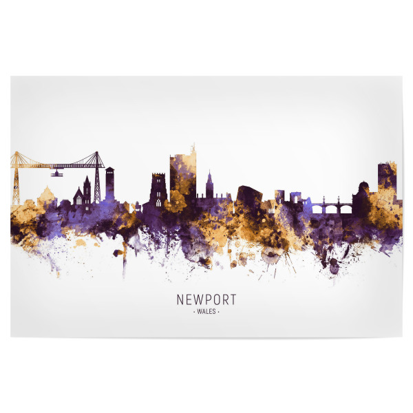 Poster "Newport Wales Skyline PurpleGold" artboxONE - Städte - Newport,Wales,Skyline,Cityscape,Stadtbild,Watercolor,City