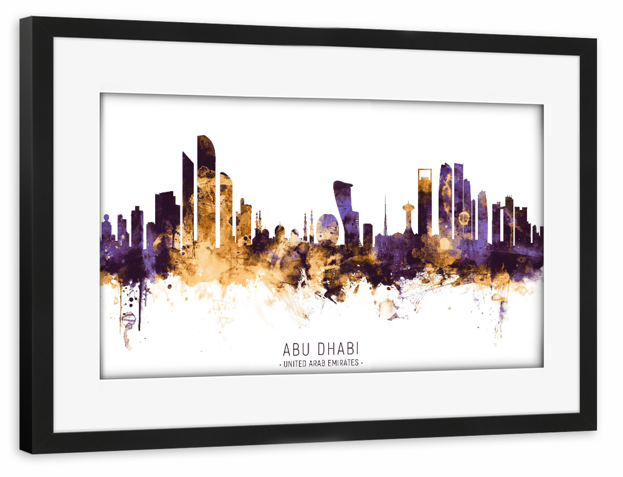 Poster mit Rahmen schwarz "Abu Dhabi Skyline PurpleGold" artboxONE - Städte