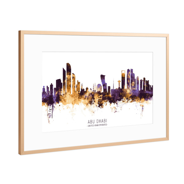 Poster mit Rahmen Kupfer "Abu Dhabi Skyline PurpleGold" artboxONE - Städte