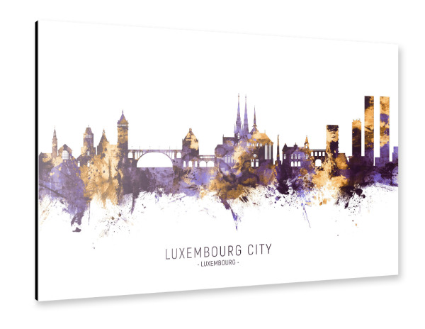 Alu-Dibond "Luxembourg City Skyline PurpleGold" 30x20 cm artboxONE