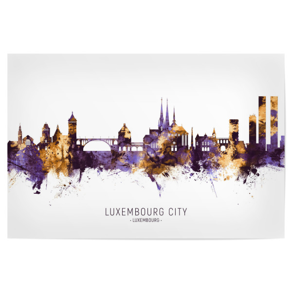 Poster 30x20 cm "Luxembourg City Skyline PurpleGold" artboxONE - Städte - Luxembourg city,Luxembourg,Skyline,Cityscape,Stadtbild,Watercolor,City