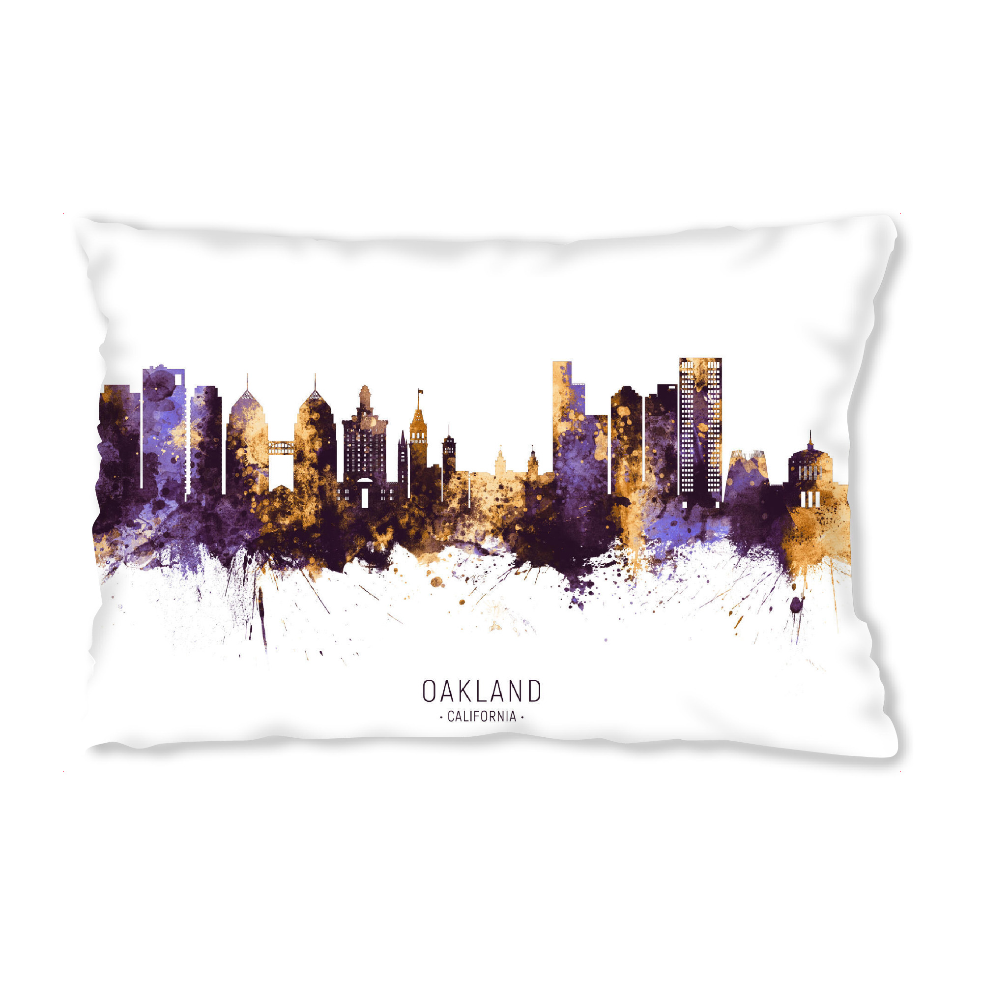 Design-Kissen "Oakland CA Skyline PurpleGold" artboxONE - Städte - Oakland,California,Skyline,Cityscape,Stadtbild,Watercolor,City,Usa