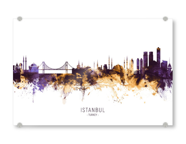 Acrylglasbild "Istanbul Turkey Skyline PurpleGold" artboxONE - Städte / Istanbul - Istanbul,Turkey,Skyline,Cityscape,Stadtbild,Watercolor,City