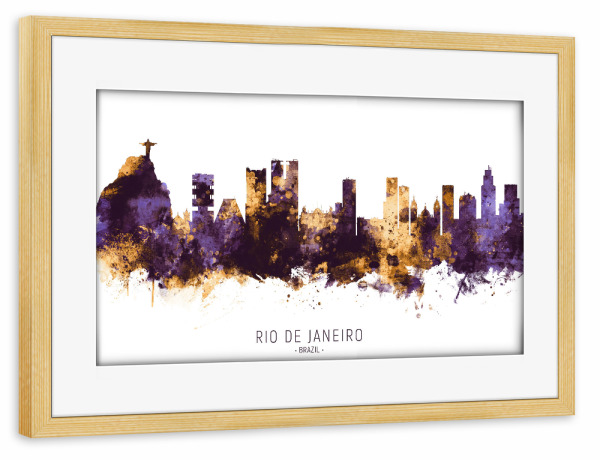 Poster mit Rahmen kiefer "Rio de Janeiro Skyline PurpleGold" artboxONE - Städte / Rio de Janeiro