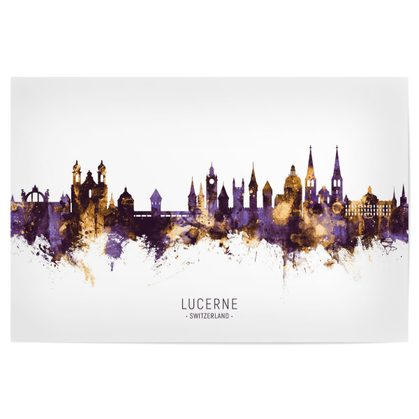 Poster "Lucerne Skyline PurpleGold" artboxONE - Städte - Lucerne,Switzerland,Skyline,Cityscape,Stadtbild,Watercolor,City