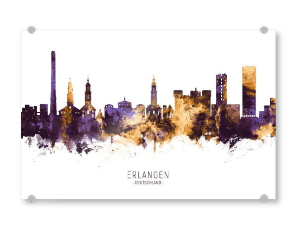 Acrylglasbild "Erlangen Skyline PurpleGold" artboxONE - Städte - Erlangen,Deutschland,Skyline,Cityscape,Stadtbild,Watercolor,City