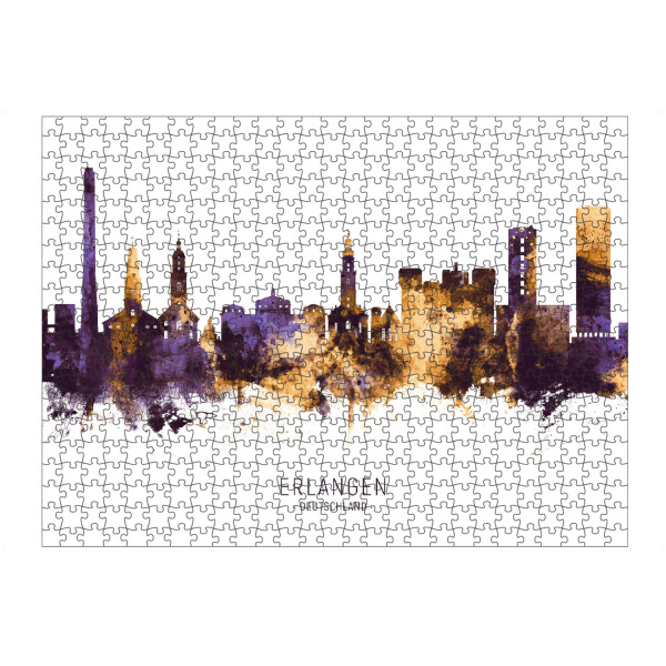 Puzzle Ravensburger "Erlangen Skyline PurpleGold" artboxONE - Städte - Erlangen,Deutschland,Skyline,Cityscape,Stadtbild,Watercolor,City