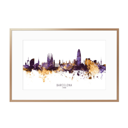 Barcelona Spain Skyline PurpleGold