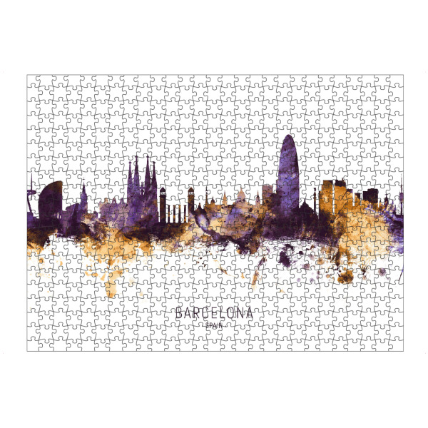 Puzzle Ravensburger "Barcelona Spain Skyline PurpleGold" artboxONE - Städte / Barcelona