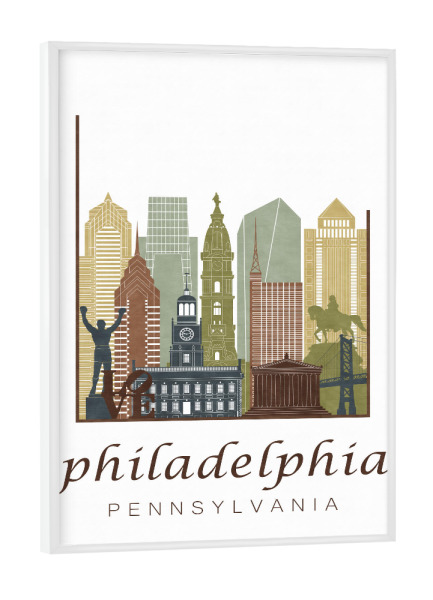 Poster mit weißem Rahmen "Philadelphia skyline light brown" artboxONE - Städte,Architektur,Kartografie